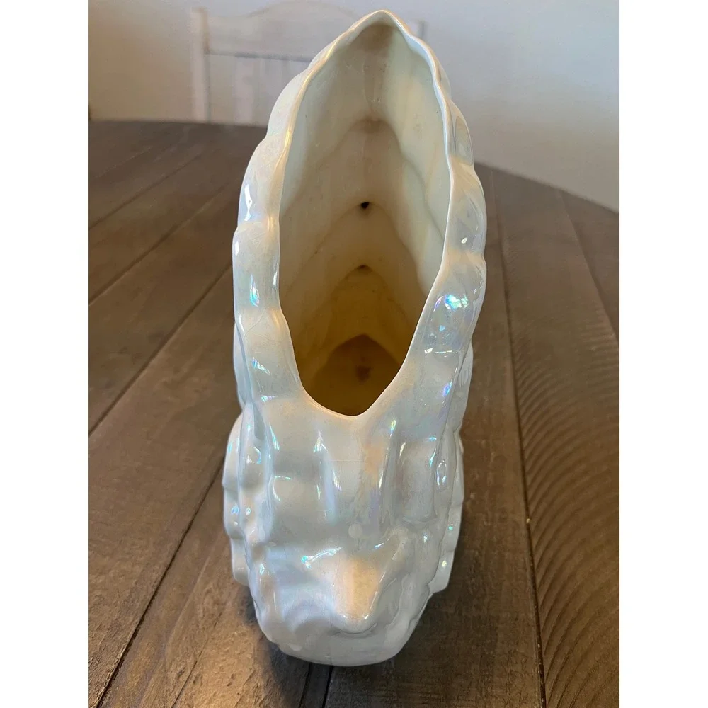 Vintage Iridescent Pearl Swan Ceramic Planter Vase Gold Beak Hollywood Regency